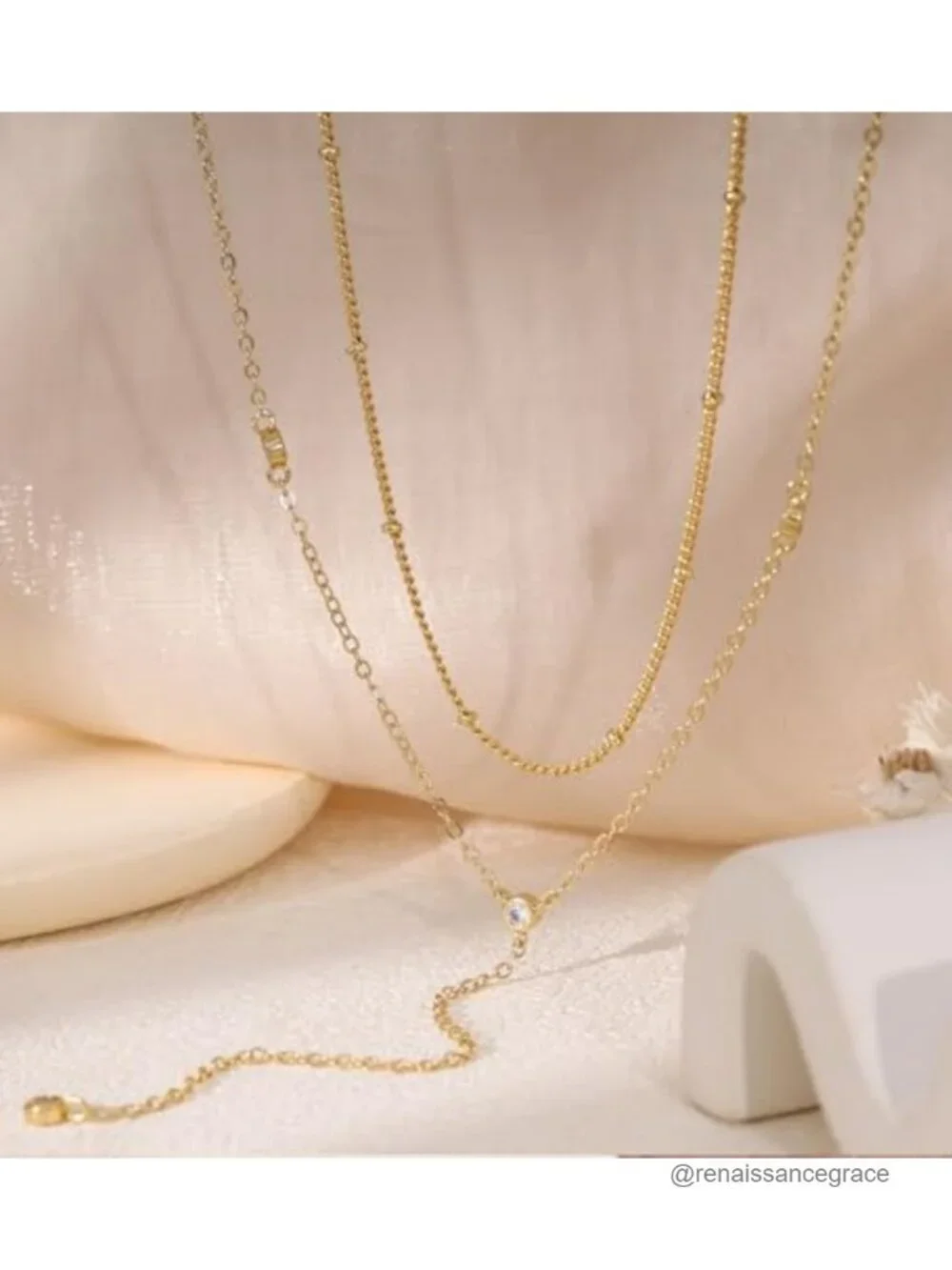 14K Gold Plated Y-Layered Necklace, Dainty Lariat Stack, Gift for Women